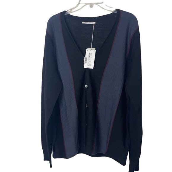 Wood Wood Mens Sweater Size XXL Black Mario Striped Cardigan Pure Wool New - Picture 1 of 10